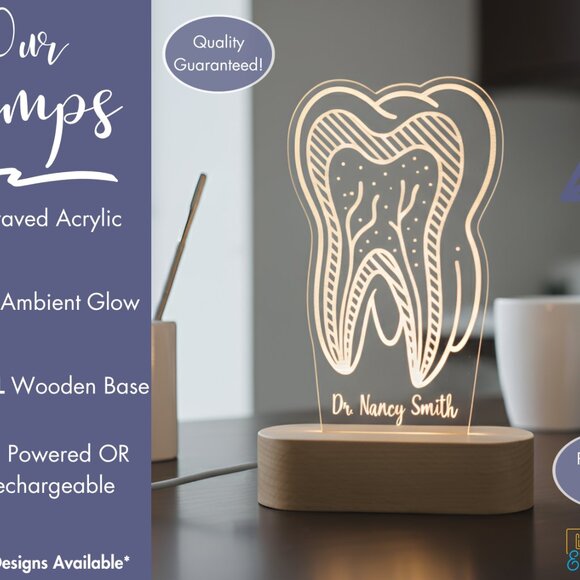 Personalized Dentist Night Light • Custom LED Tooth Lamp • Grad Gift - Picture 3 of 8